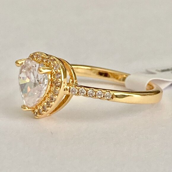 Heart Cut Cubic Zirconia Halo Cocktail Ring Yellow Gold Plated Size 7 8 9 - Picture 8 of 13